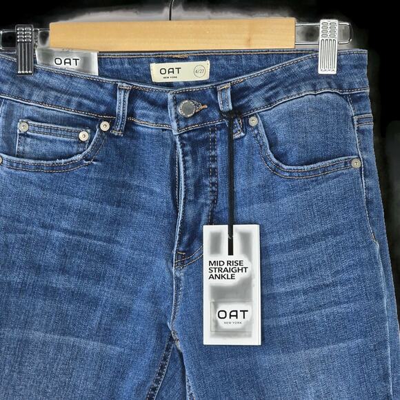 Oat New York Mid Rise Straight Ankle Blue Denim Jeans Size 4/27 NWT - Picture 2 of 7